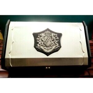 Vintage Medieval Style Metal  Jewelry Box W/ Griffon Lion Coat of Arms 10"x6"x3"